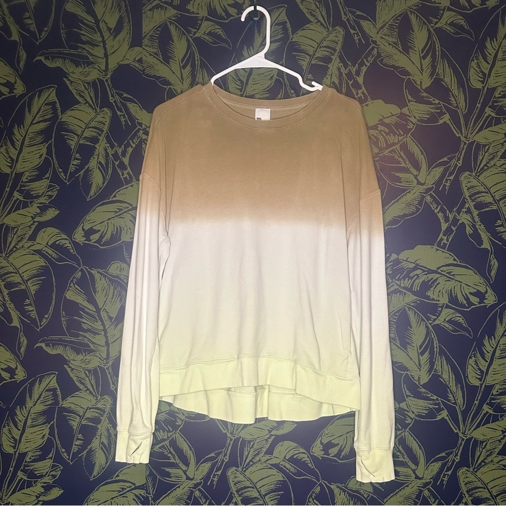 All in Motion Womens Thumbhole Dip-Dye Crewneck Pullover Sweatshirt Green